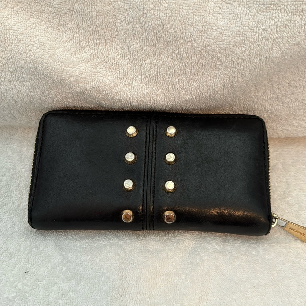 Michael Kors Black Leather Gold Studded Wallet